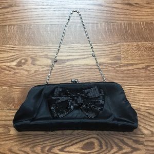 Black Satin Clutch with Beaded Bow